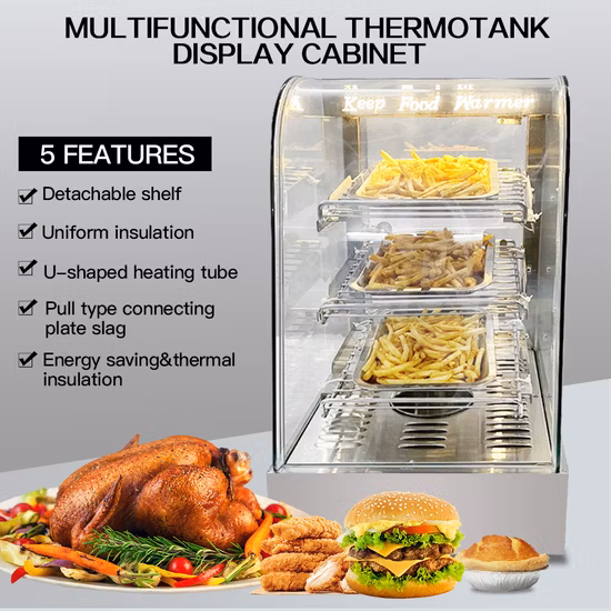 Eierkuchen-Desktop-Wärmer für warme Speisen aus gebogenem Glas mit 5 Ebenen
